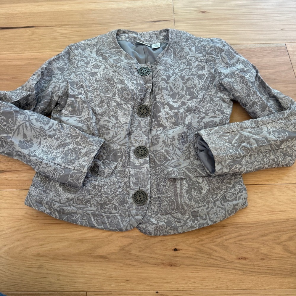 Chico's Jacket Women Size 0(S) Gray Silk Blend Paisley Jacquard Vintage‎ Y2K